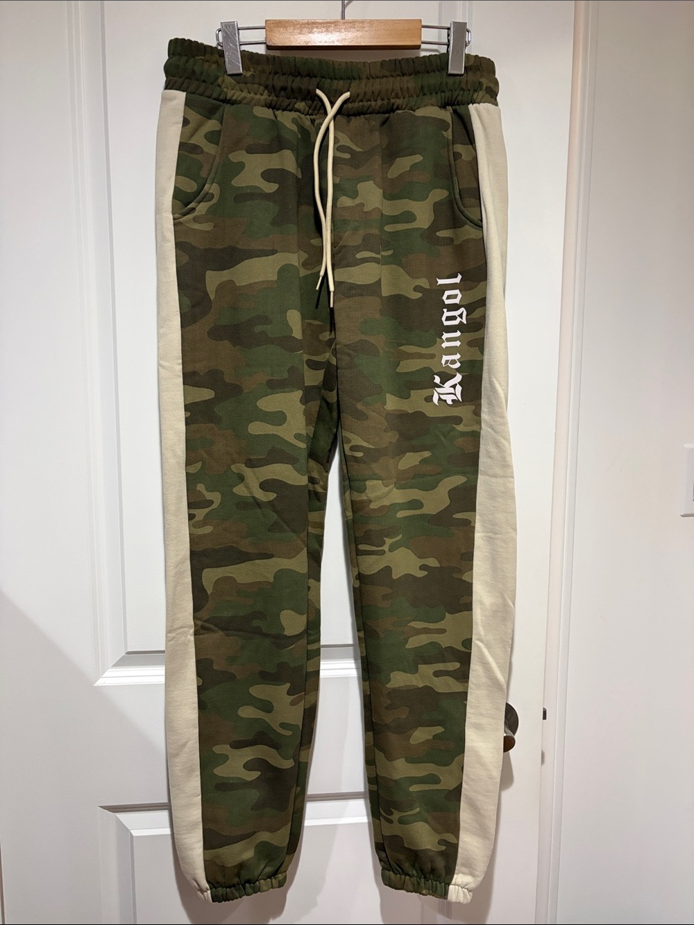 Kangol Men’s Green Camo Joggers with Cream Side Panels